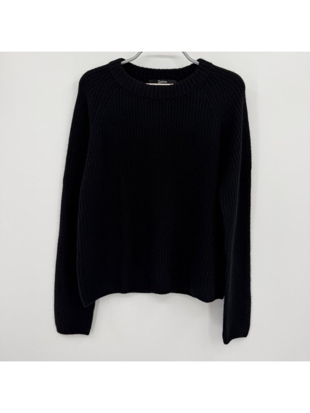 Quince Mongolian Cashmere Fisherman Knit Crew Neck Sweater in Black size M
